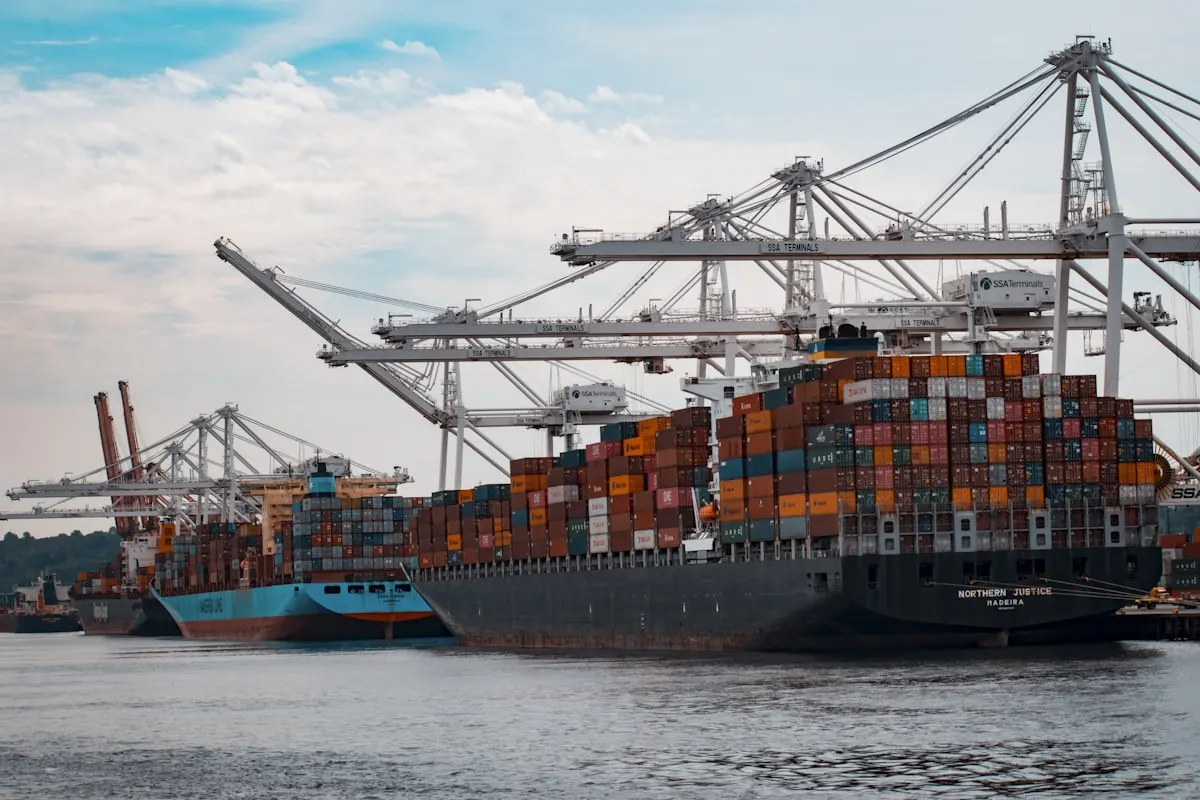 Shipping containers stacked at a logistics port for export